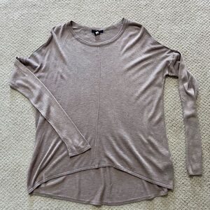 H&M Taupe Long Sleeve Tunic Top M Exposed Seam Hi-Low Hem Minimalist